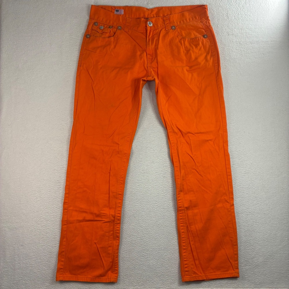 True Religion Joey Super T Jeans Men 38x34 Orange Straight Baggy Vintage Y2K USA